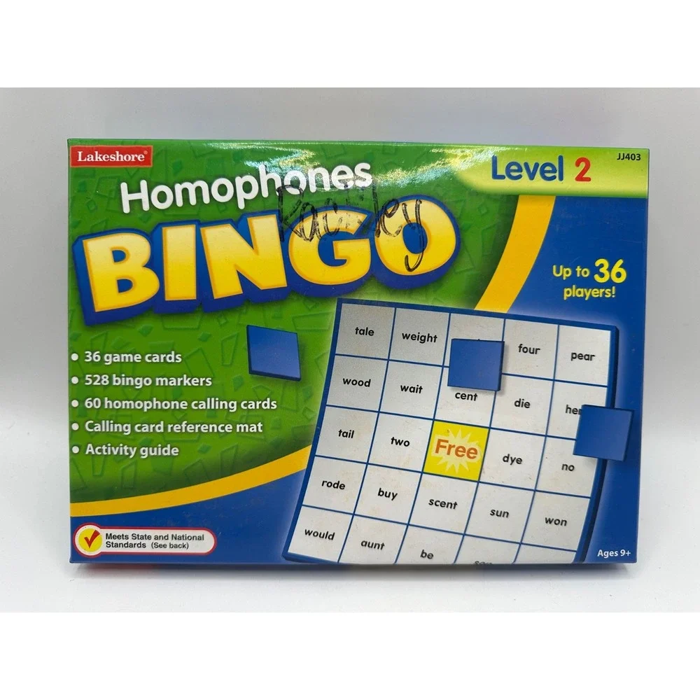Lakeshore Homophones Bingo Level 2 36 Cards Ages 9+ COMPLETE